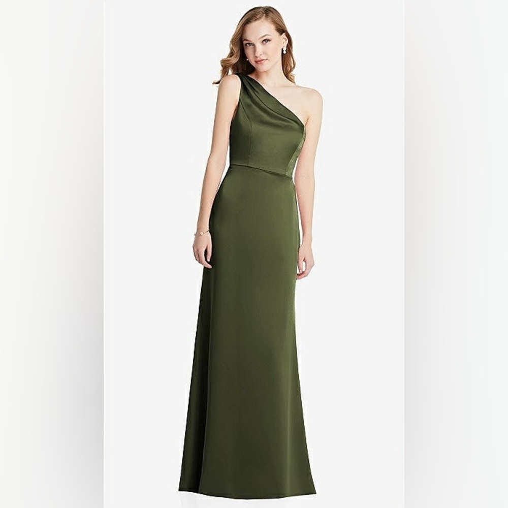 Dessy Collection Olive Green One-Shoulder Maxi Dress